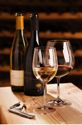 Two bottles of wine and two wine glasses